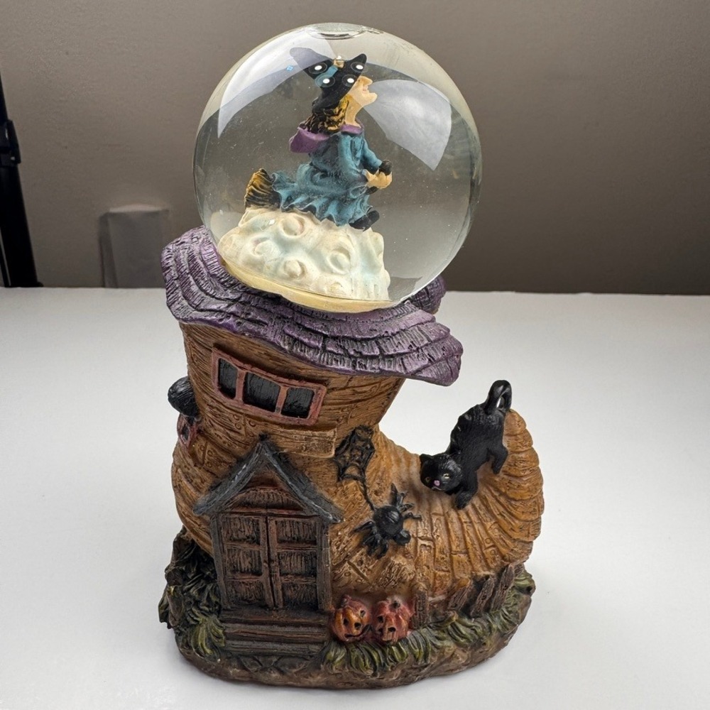 Holiday Home Halloween Witch Snow Globe Boot House Black Cat Spider Decor